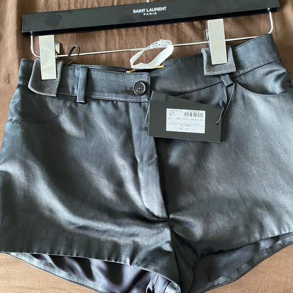 Saint Laurent black mini satin shorts size 38